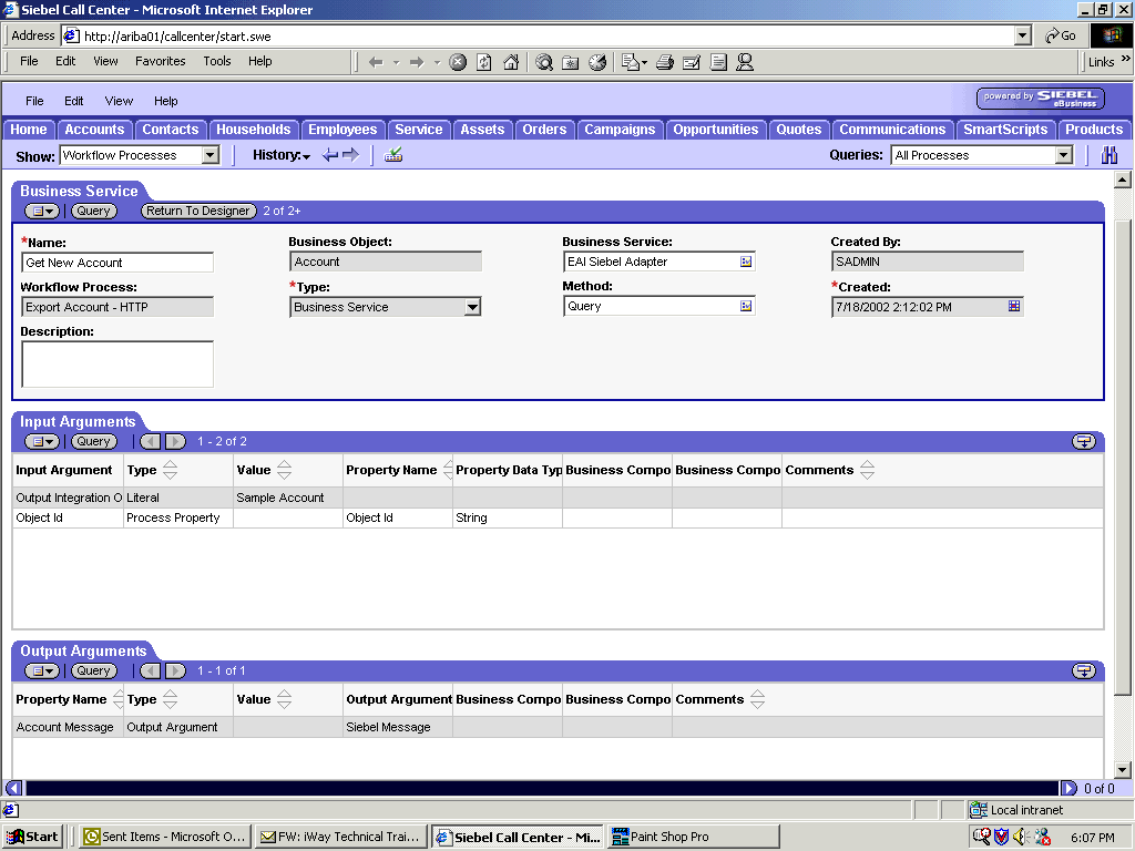 The Siebel Workflow Administration window. The Siebel Workflow Administration window.