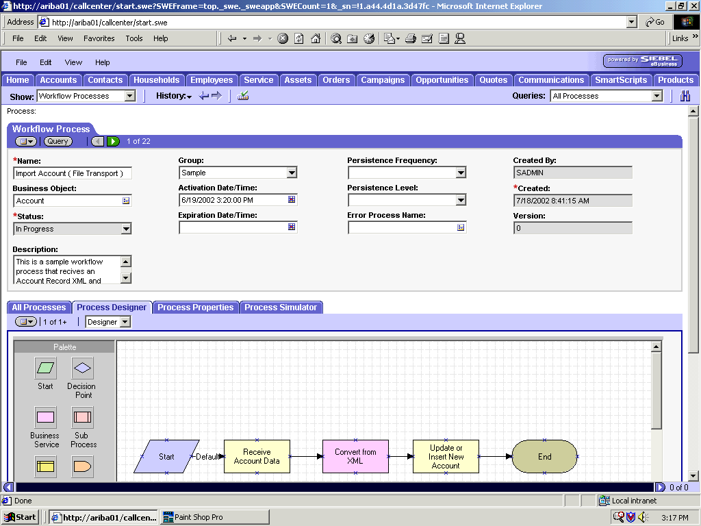 The Siebel Workflow Admininstration window. The Siebel Workflow Admininstration window.