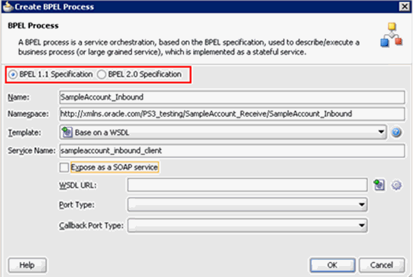 Create BPEL Process dialog box