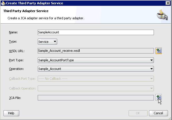 Create Third Party Adapter Service dialog box Create Third Party Adapter Service dialog box