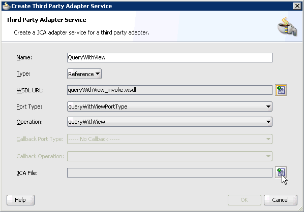 Create Third Party Adapter Service dialog box Create Third Party Adapter Service dialog box
