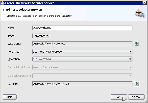 Create Third Party Adapter Service dialog box Create Third Party Adapter Service dialog box