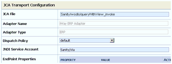 JCA Transport Configuration page JCA Transport Configuration page