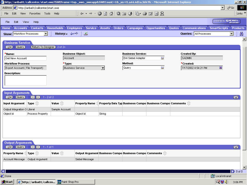 The Siebel Workflow Administration window. The Siebel Workflow Administration window.