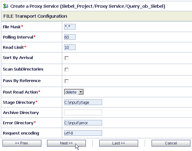 File Transport Configuration page File Transport Configuration page
