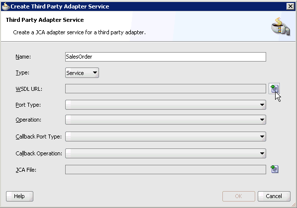 Create Third Party Adapter Service dialog box Create Third Party Adapter Service dialog box