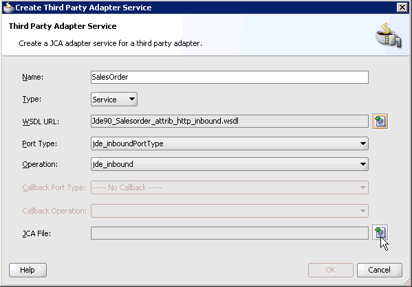 Create Third Party Adapter Service dialog box Create Third Party Adapter Service dialog box