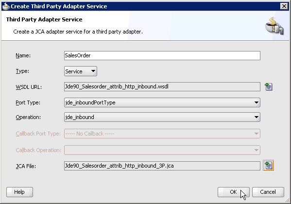 Create Third Party Adapter Service dialog box Create Third Party Adapter Service dialog box