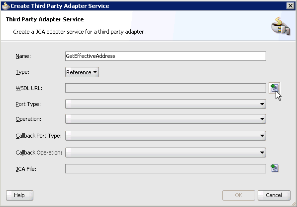 Create Third Party Adapter Service dialog box Create Third Party Adapter Service dialog box