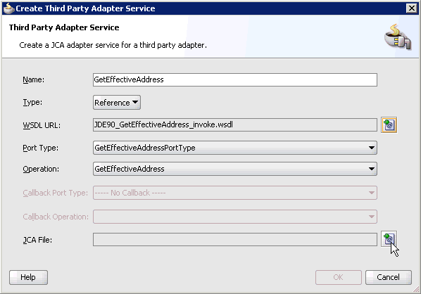 Create Third Party Adapter Service dialog box Create Third Party Adapter Service dialog box