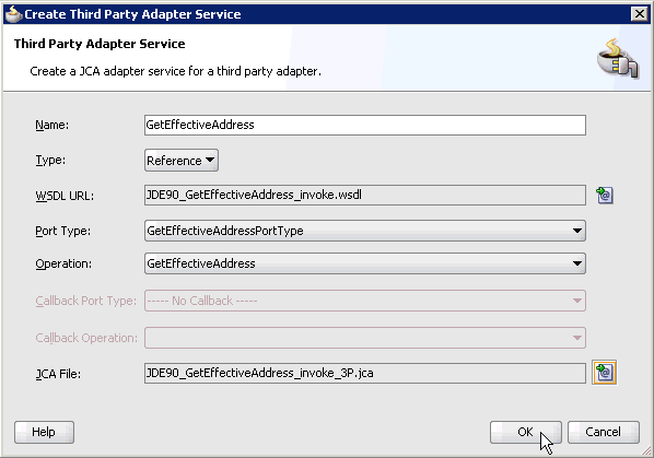 Create Third Party Adapter Service dialog box Create Third Party Adapter Service dialog box
