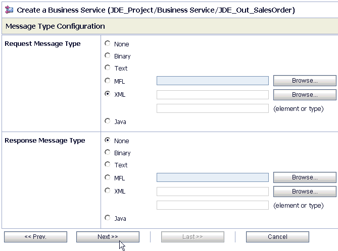 Message Type Configuration page Message Type Configuration page
