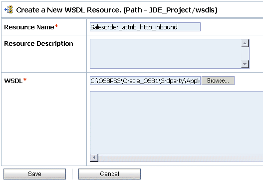 Create a New WSDL Resource page Create a New WSDL Resource page