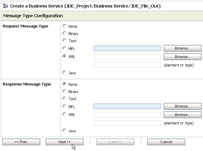 Message Type Configuration page Message Type Configuration page