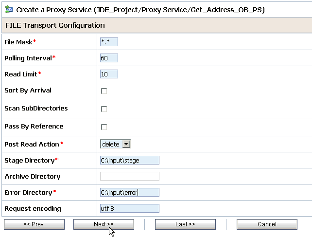 File Transport Configuration page File Transport Configuration page