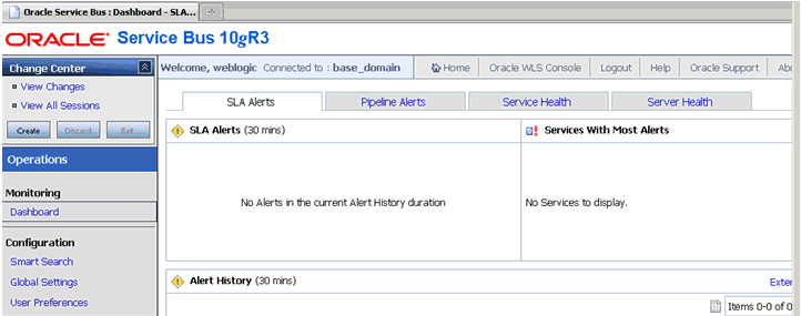 Oracle Service Bus console home page Oracle Service Bus console home page