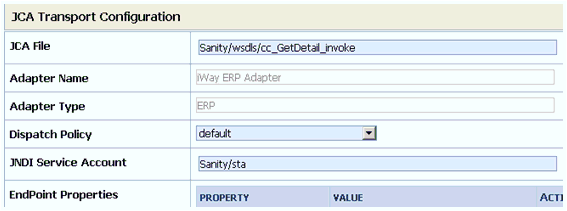 JCA Transport Configuration page JCA Transport Configuration page