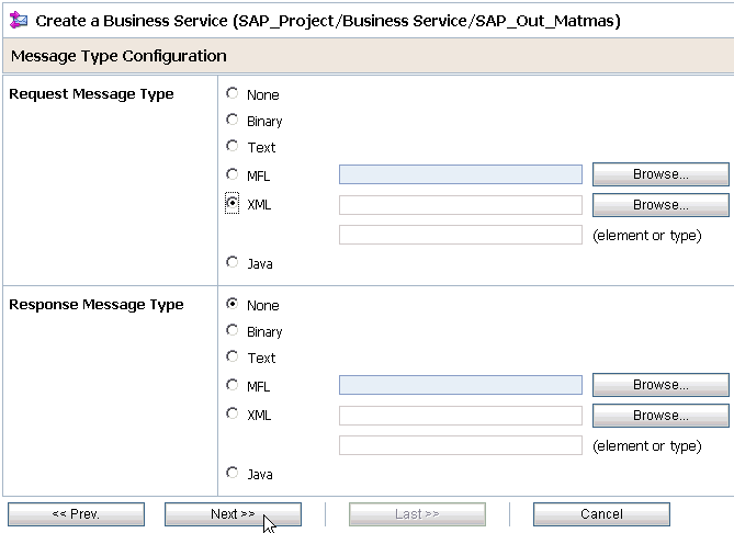 Message Type Configuration page Message Type Configuration page