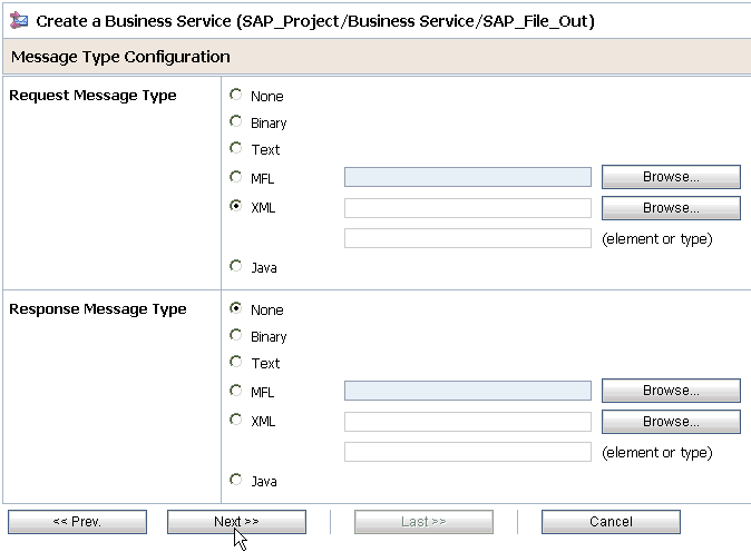 Message Type Configuration page Message Type Configuration page