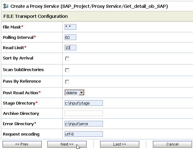 File Transport Configuration page File Transport Configuration page