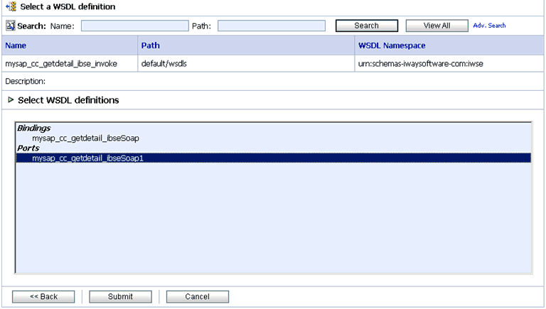 Select WSDL dialog Select WSDL dialog