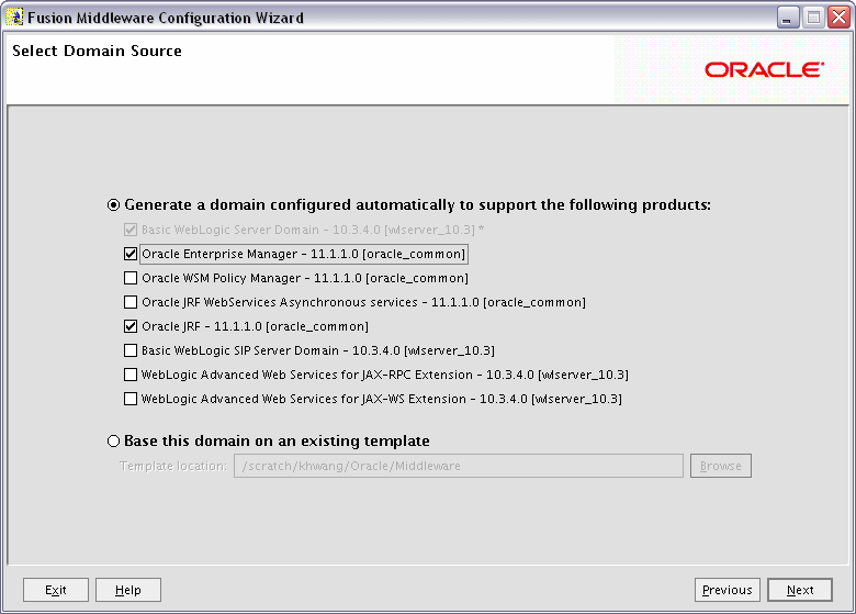 Select Domain Source screen Select Domain Source screen