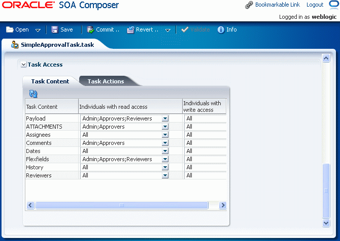Specifying Task Access Settings Specifying Task Access Settings