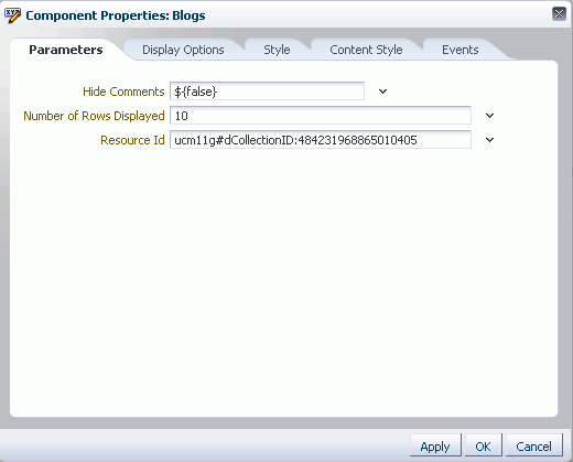Components Properties Dialog of a Blog Task Flow Components Properties Dialog of a Blog Task Flow