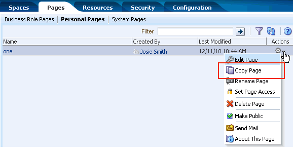 Copy Page option on page Actions menu Copy Page option on page Actions menu
