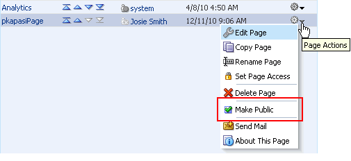 Make Public option on page Actions menu Make Public option on page Actions menu