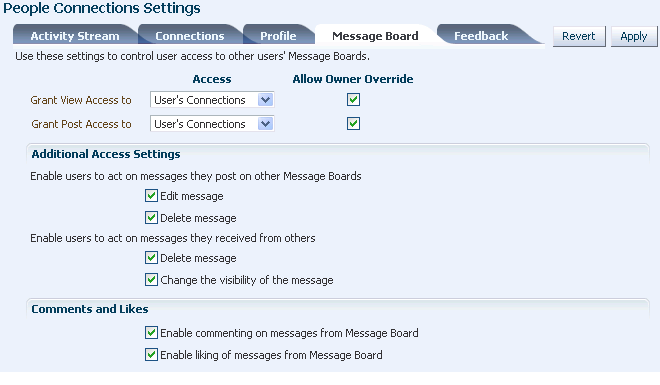 Configuration settings for Message Board Configuration settings for Message Board