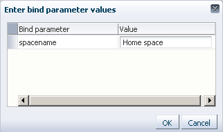 Enter bind parameter values Dialog Enter bind parameter values Dialog