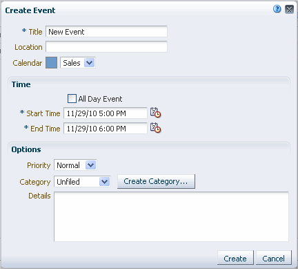 Create Event dialog box Create Event dialog box