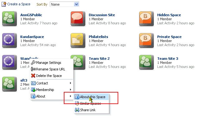 About this Space option on context menu About this Space option on context menu
