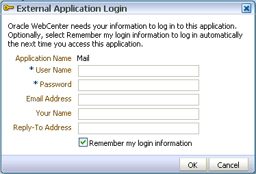 External Application Login dialog box External Application Login dialog box