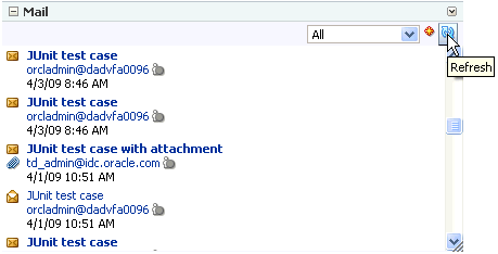 Refresh icon on the Mail task flow Refresh icon on the Mail task flow