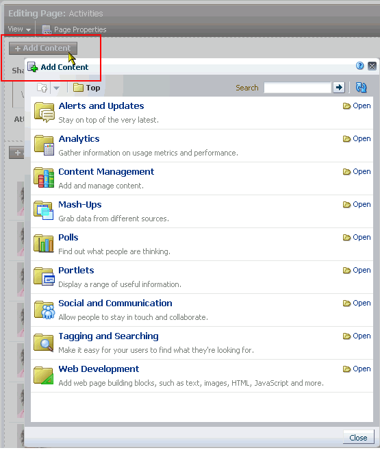 Add Content button and resulting Resource Catalog Add Content button and resulting Resource Catalog