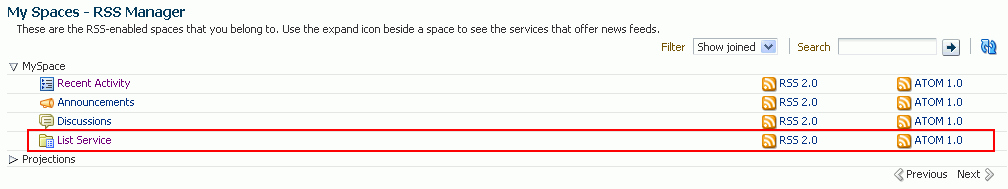 List Service node on RSS page List Service node on RSS page