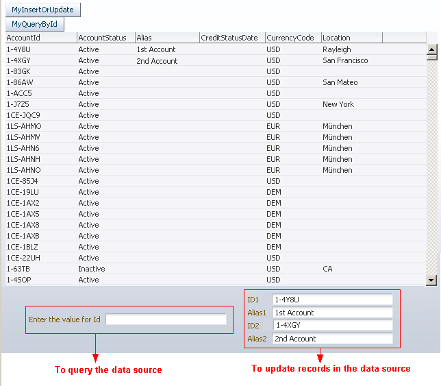Table with query and update options Table with query and update options