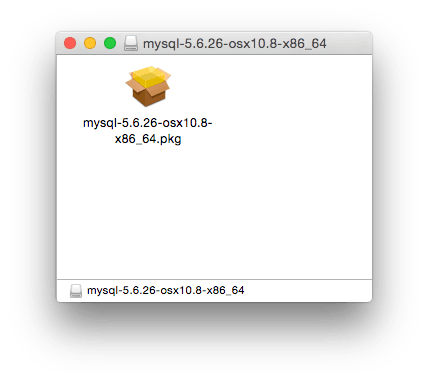 Mounted macOS disk image contents that contains the MySQL Server package file.