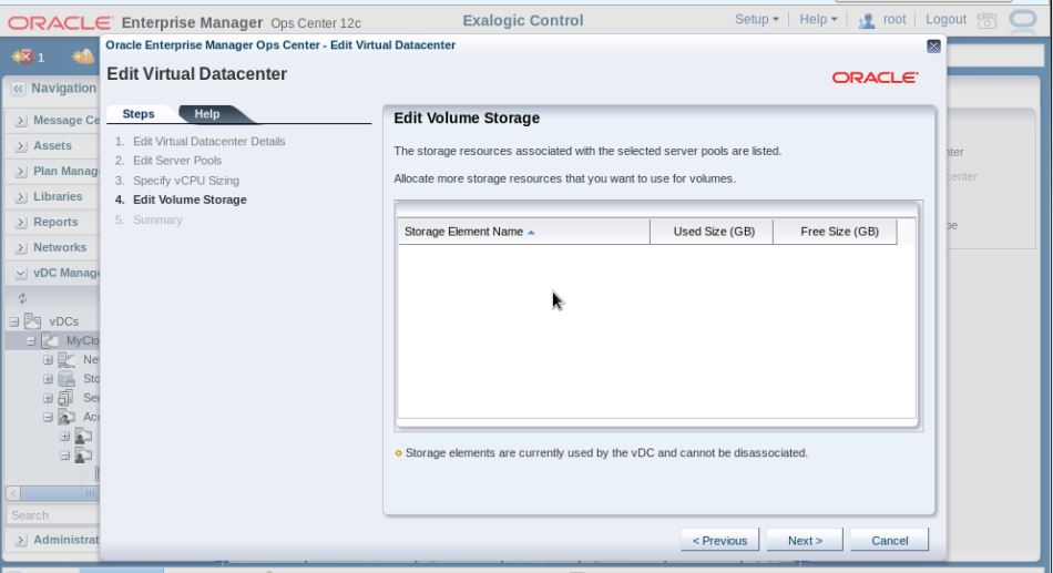 This is a screenshot of the Edit Virtual Datacenter wizard showing the screen of step four for editing a volume storage. This is a screenshot of the Edit Virtual Datacenter wizard showing the screen of step four for editing a volume storage.