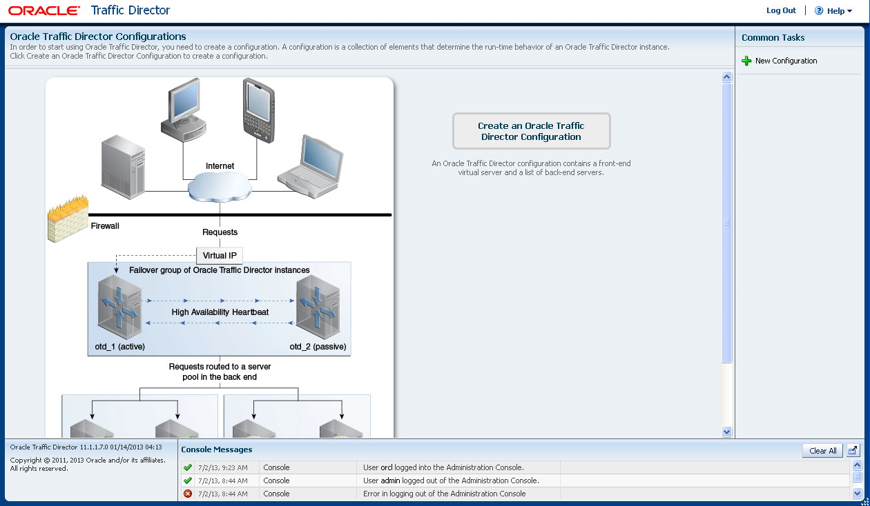 Oracle Traffic Director Main Page