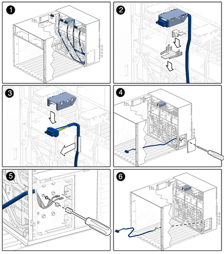 Figure shows internal power cable removal. image:Figure shows internal power cable removal.
