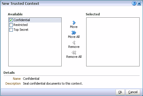New Trusted Context dialog New Trusted Context dialog