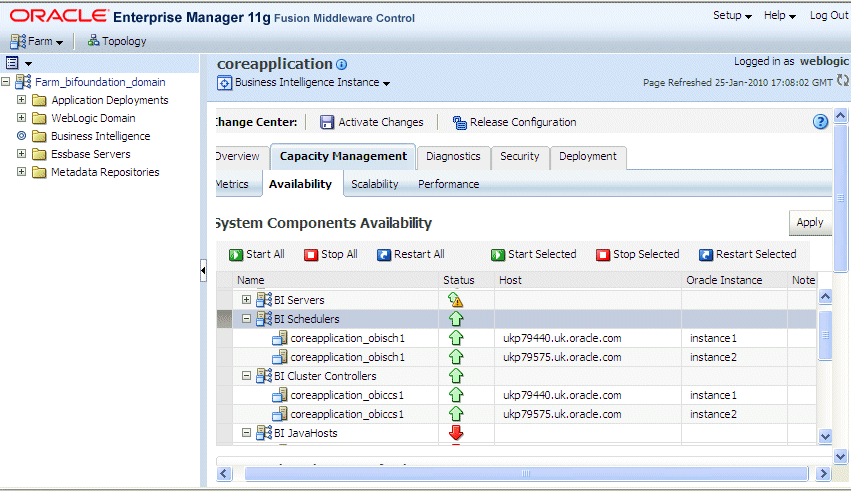 Fusion Middleware Control BI Availability tab Fusion Middleware Control BI Availability tab