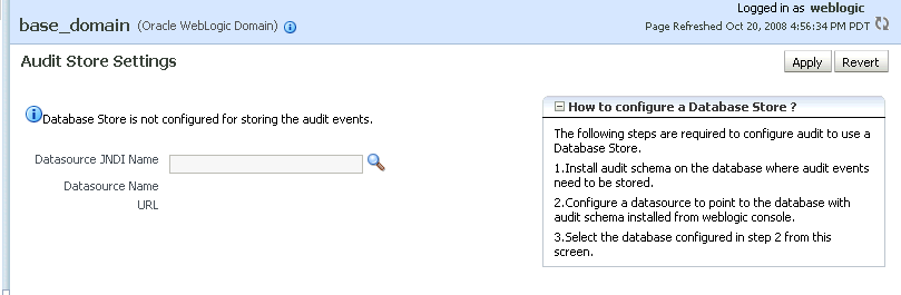 Audit store configuration Audit store configuration