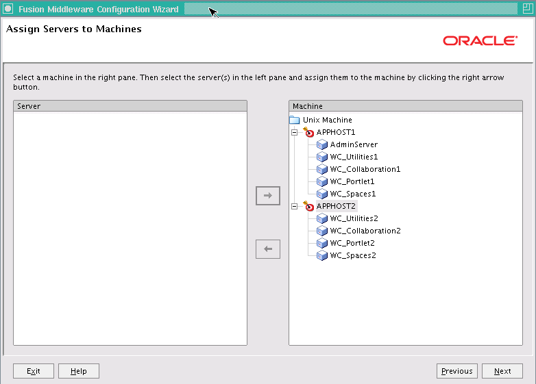 Assign Servers to Machines screen Assign Servers to Machines screen