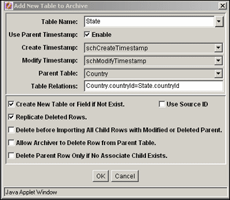 Surrounding text describes Add New Table to Archive screen. Surrounding text describes Add New Table to Archive screen.