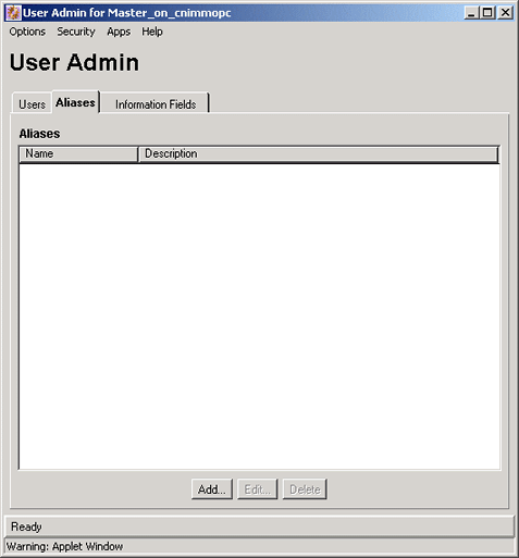 Surrounding text describes Add User screen Aliases tab. Surrounding text describes Add User screen Aliases tab.
