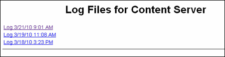 Log Files for Content Server screen Log Files for Content Server screen
